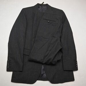 Vtg USA Made 38L 30x32 Gray Windowpane 100% Wool Mens Jacket Pants Suit